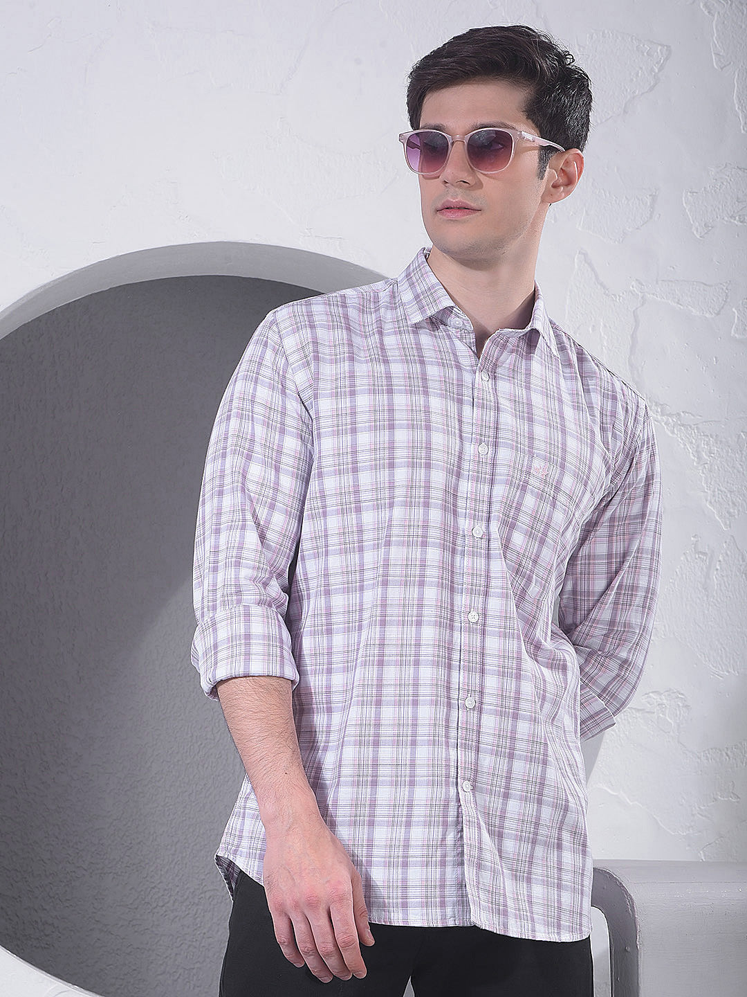 Purple Checked 100% Cotton Shirt