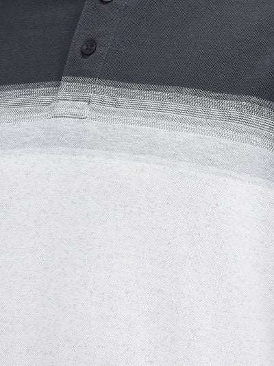 White Color-Blocked Polo Neck T-Shirt