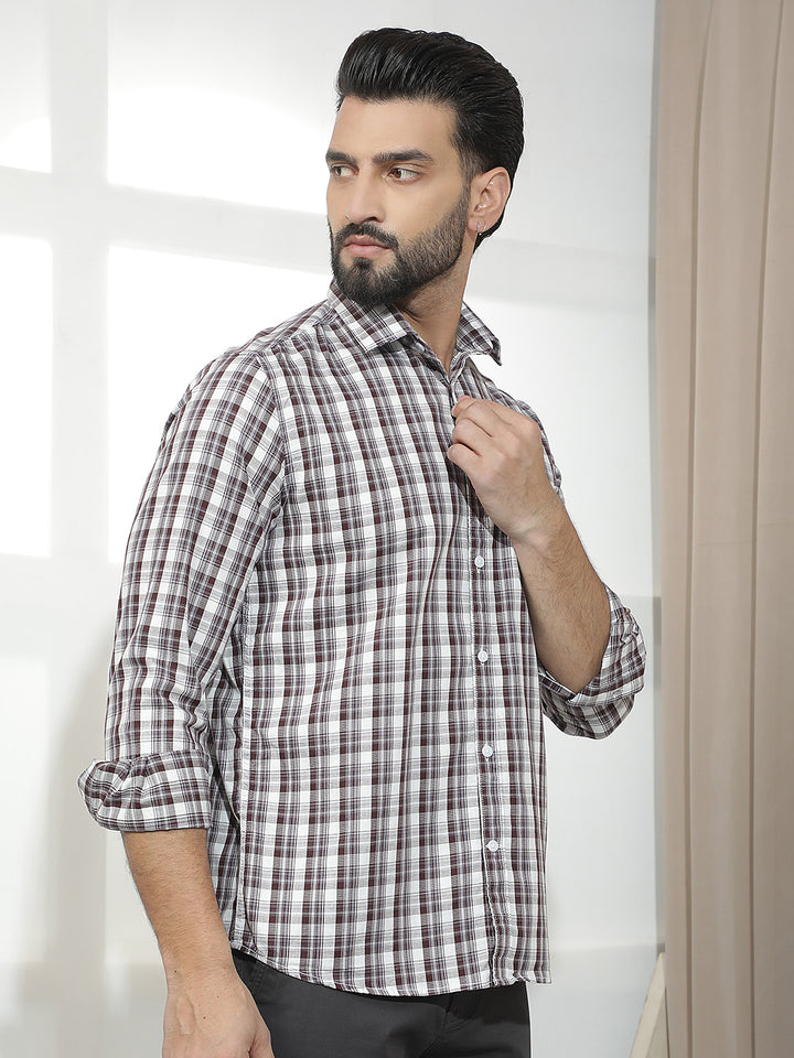 Dark Wine 100% Cotton Checked Shirt