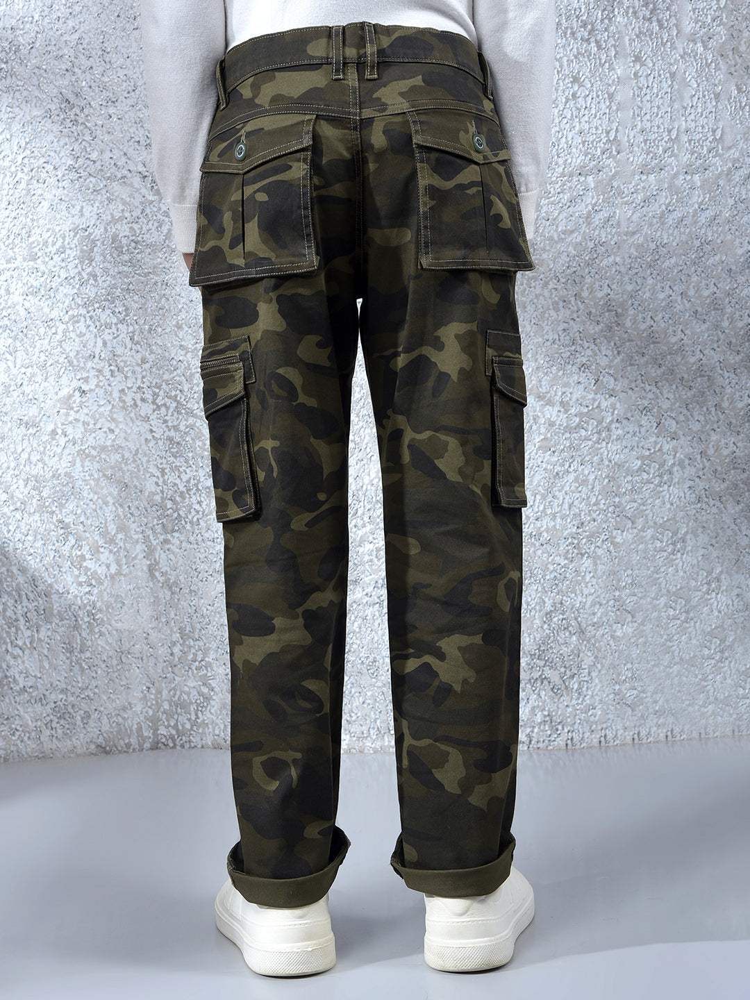 Olive Camouflage Print Cargo Trousers