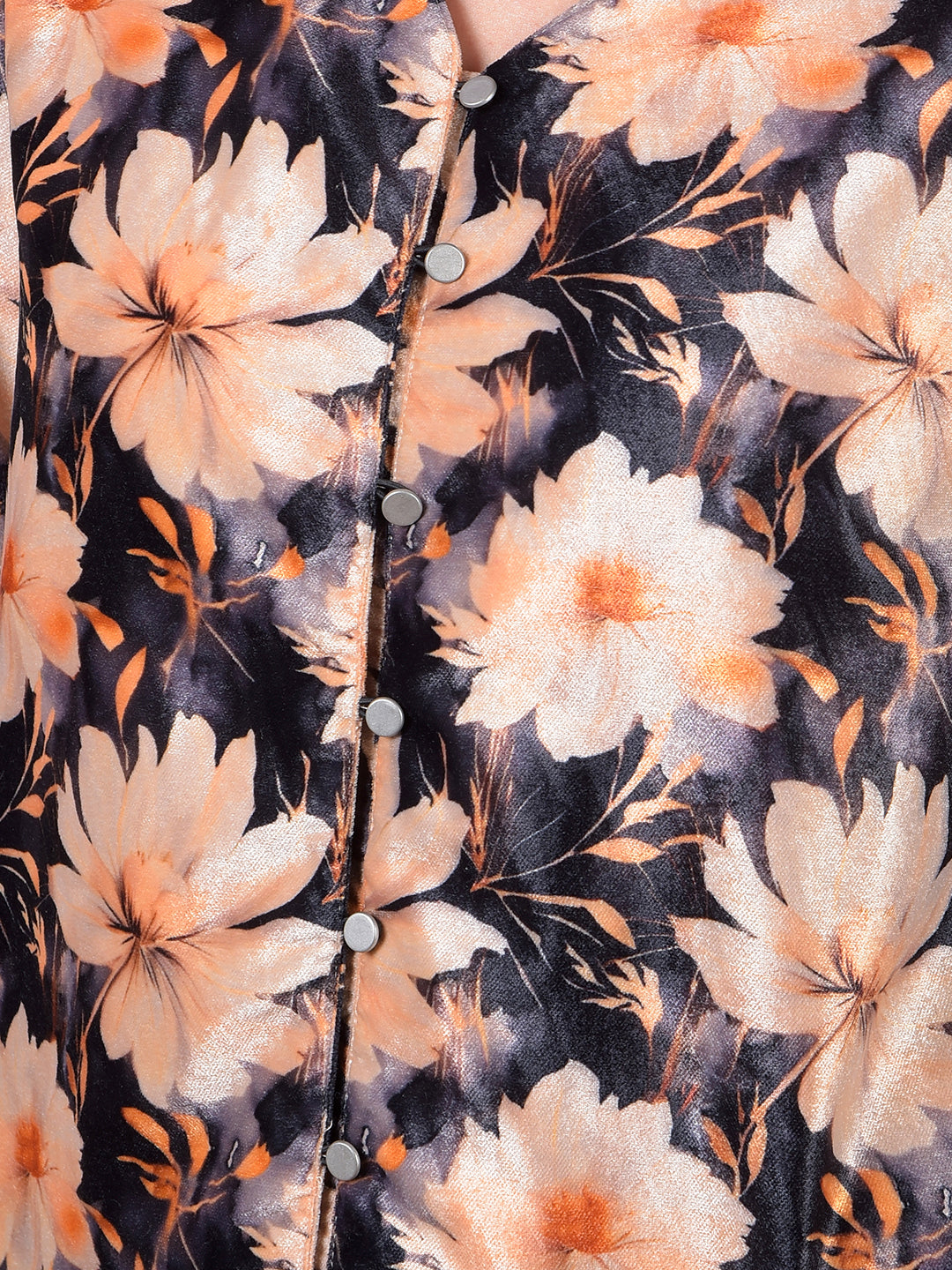 Peach Floral Print V-Neck Top