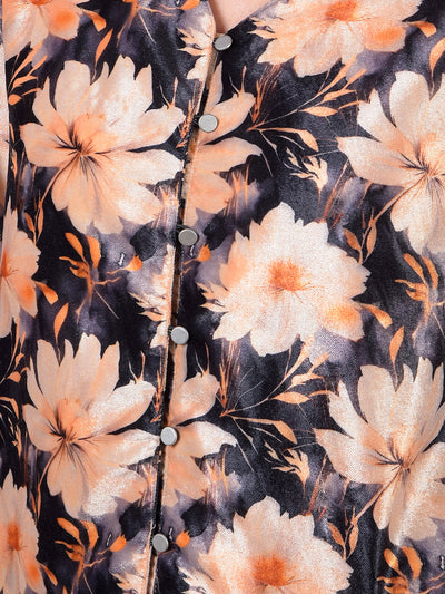 Peach Floral Print V-Neck Top