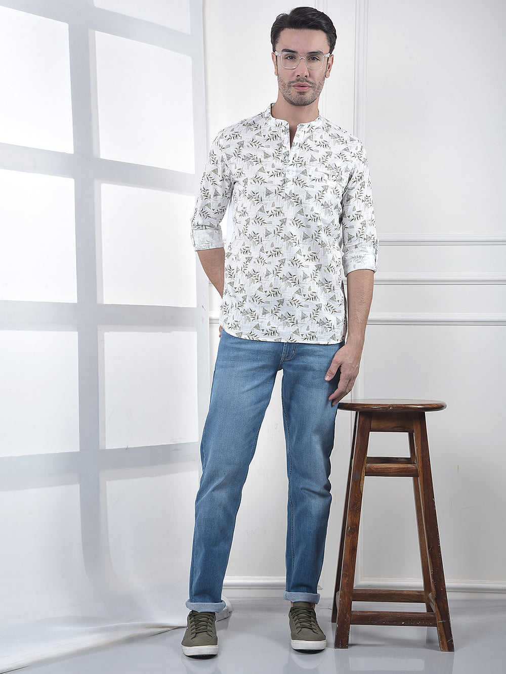 Off White Floral Print Kurta