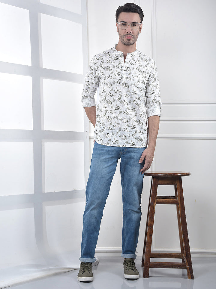 Off White Floral Print Kurta
