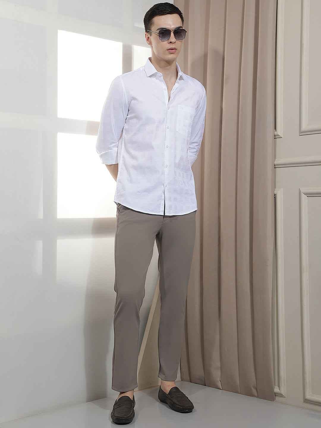 White Jacquard 100% Cotton Shirt