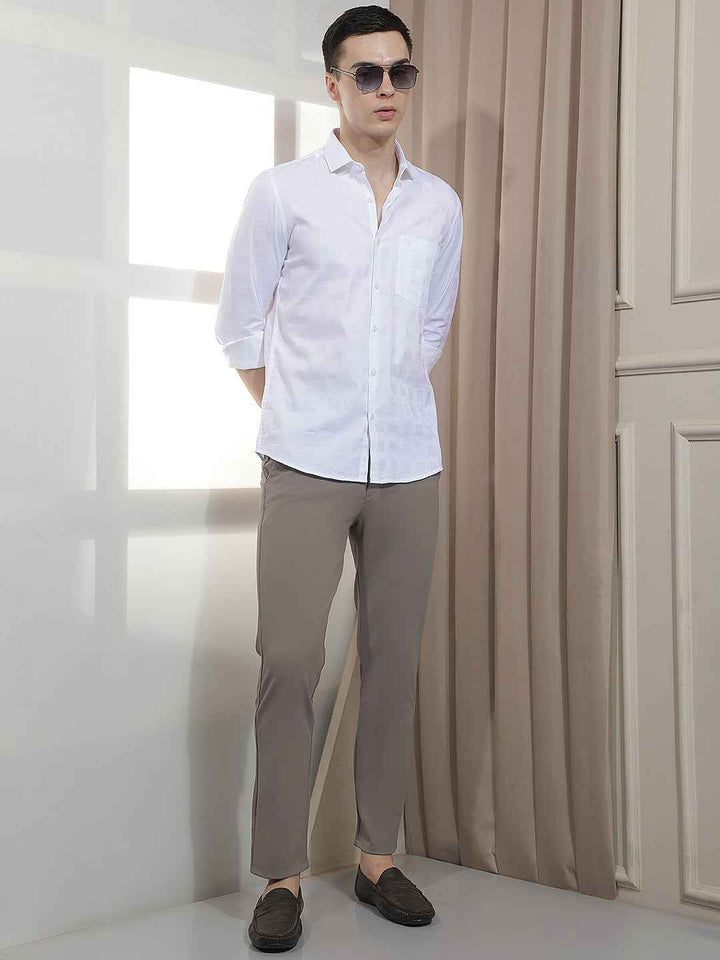White Jacquard 100% Cotton Shirt