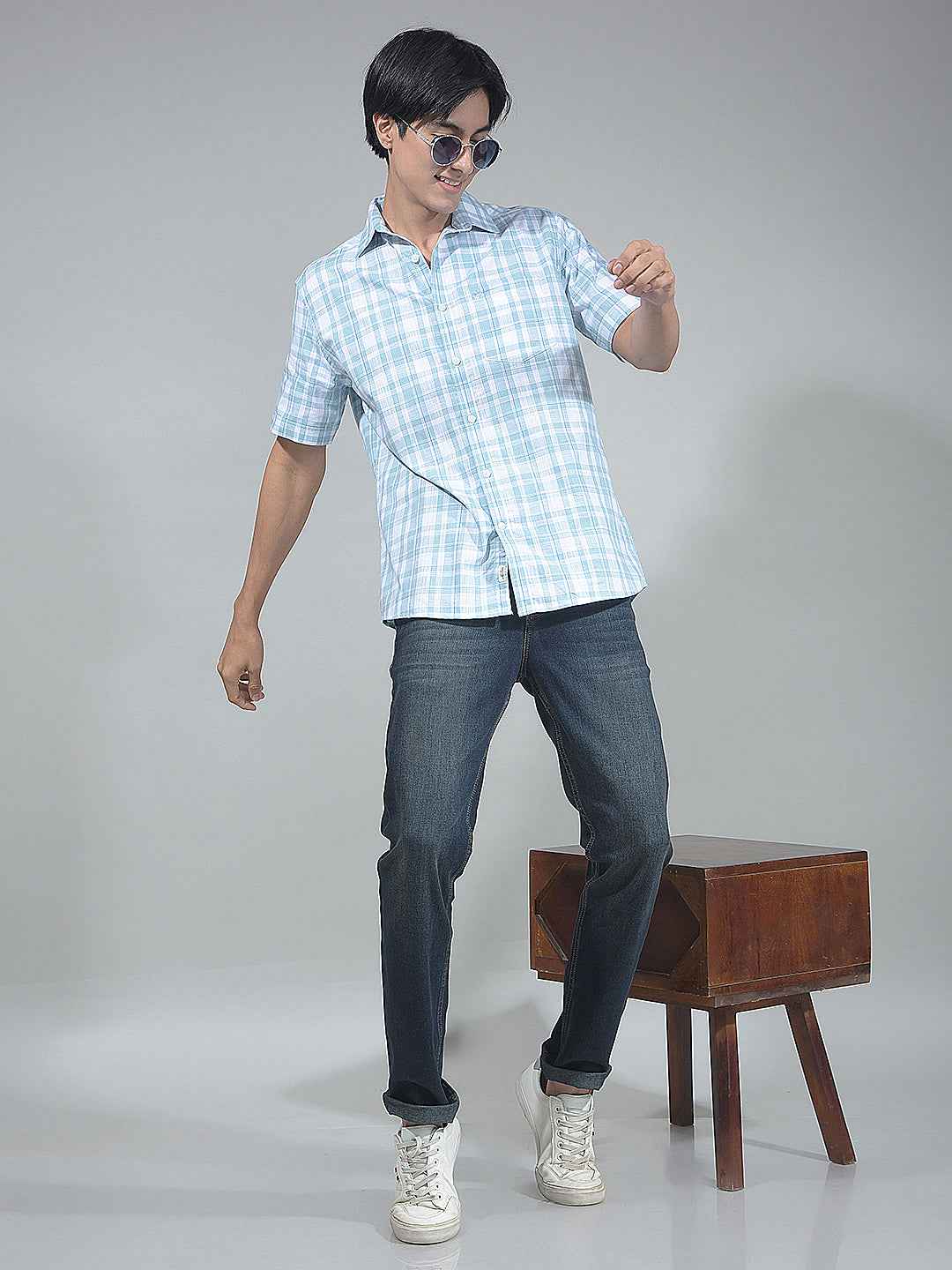 Blue Checked 100% Cotton Shirt