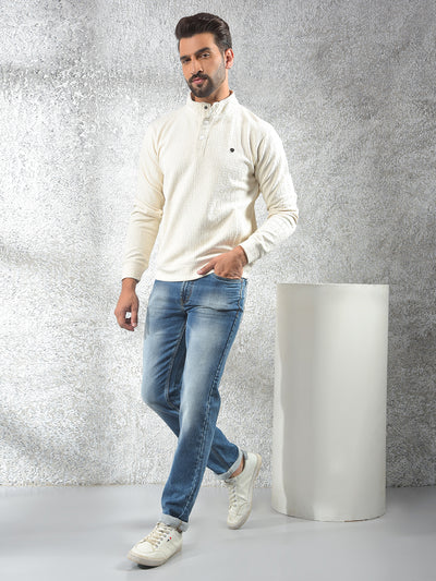 Cream Embossed Polo Sweatshirt