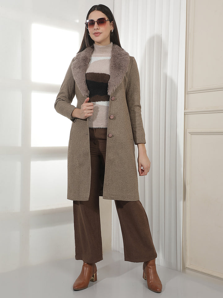 Brown Shawl Collar Longline Overcoat