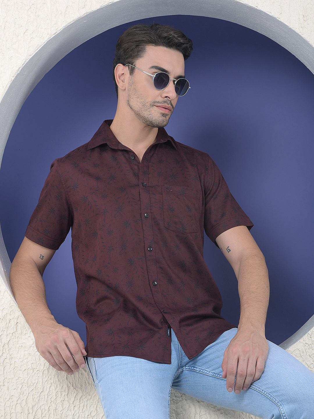 Wine Floral Printed Shirt