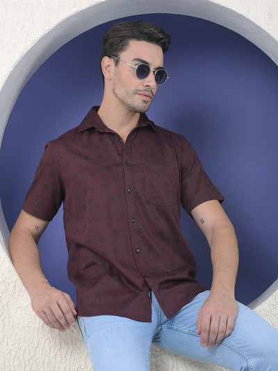 Wine Floral Printed Shirt