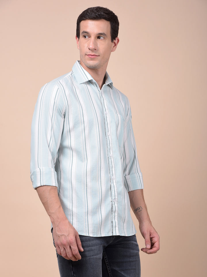 Green Vertical Stripes 100% Cotton Shirt