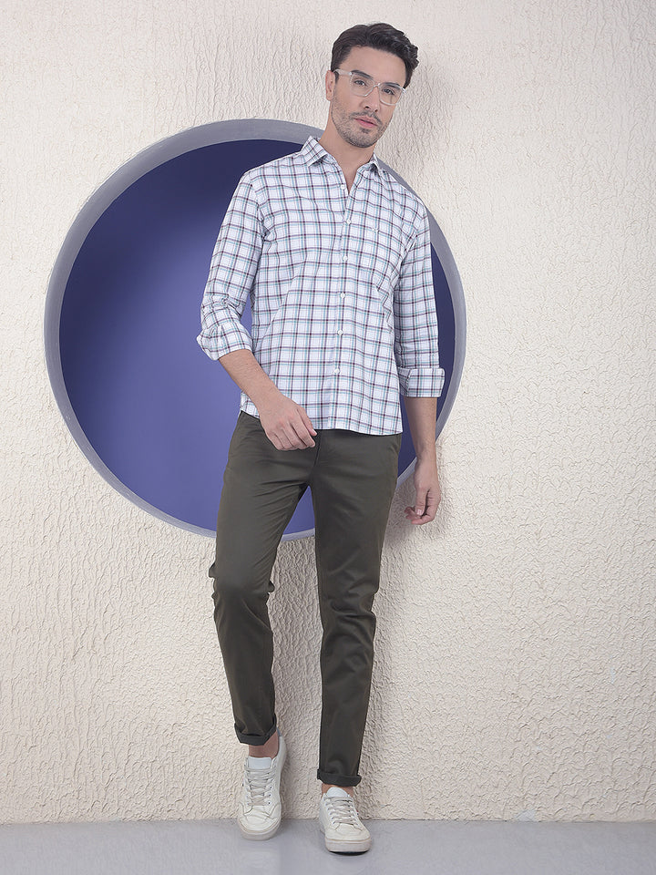 Checked 100% Cotton White Shirt