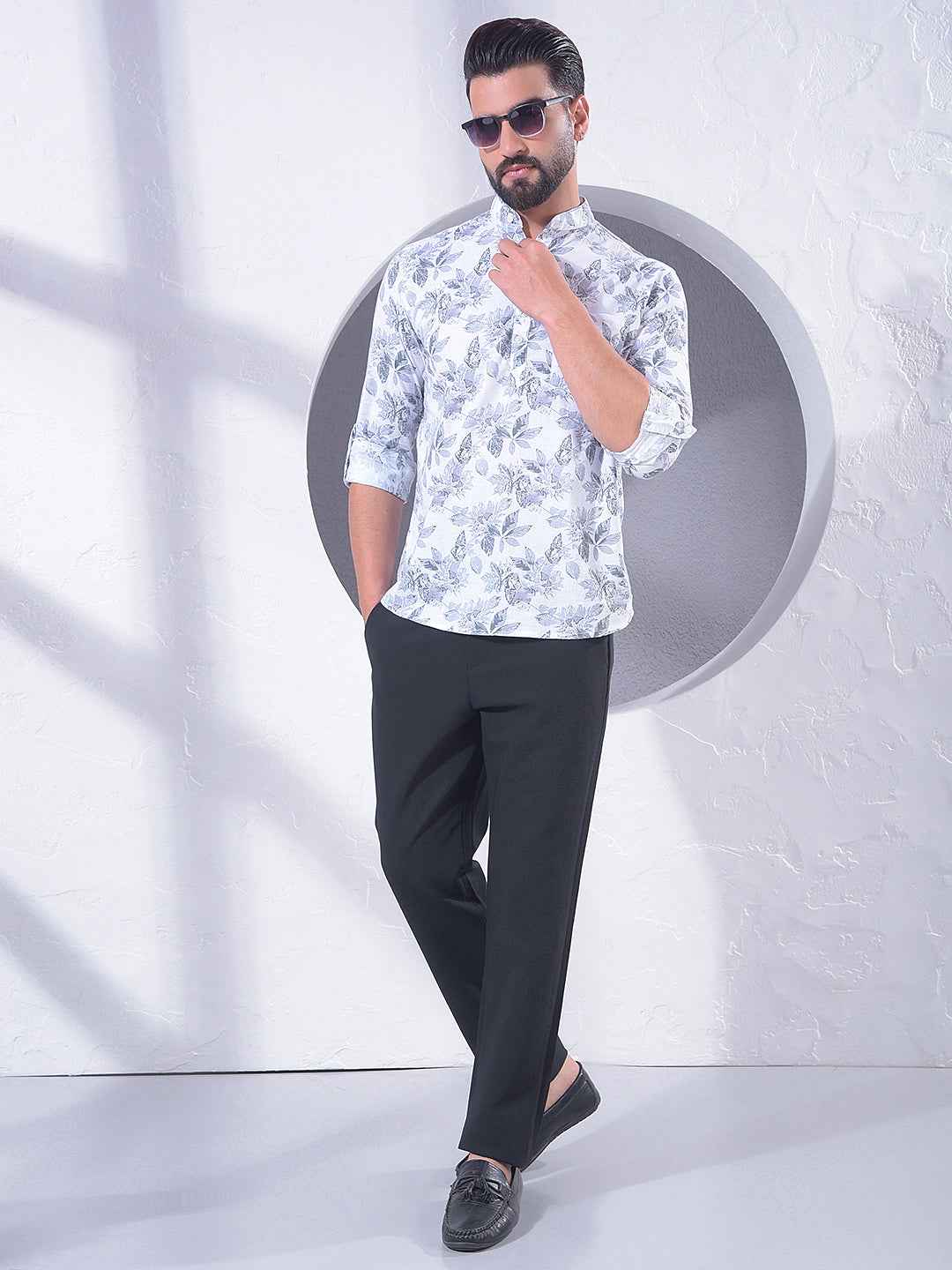 Grey Floral Print 100% Cotton Kurta