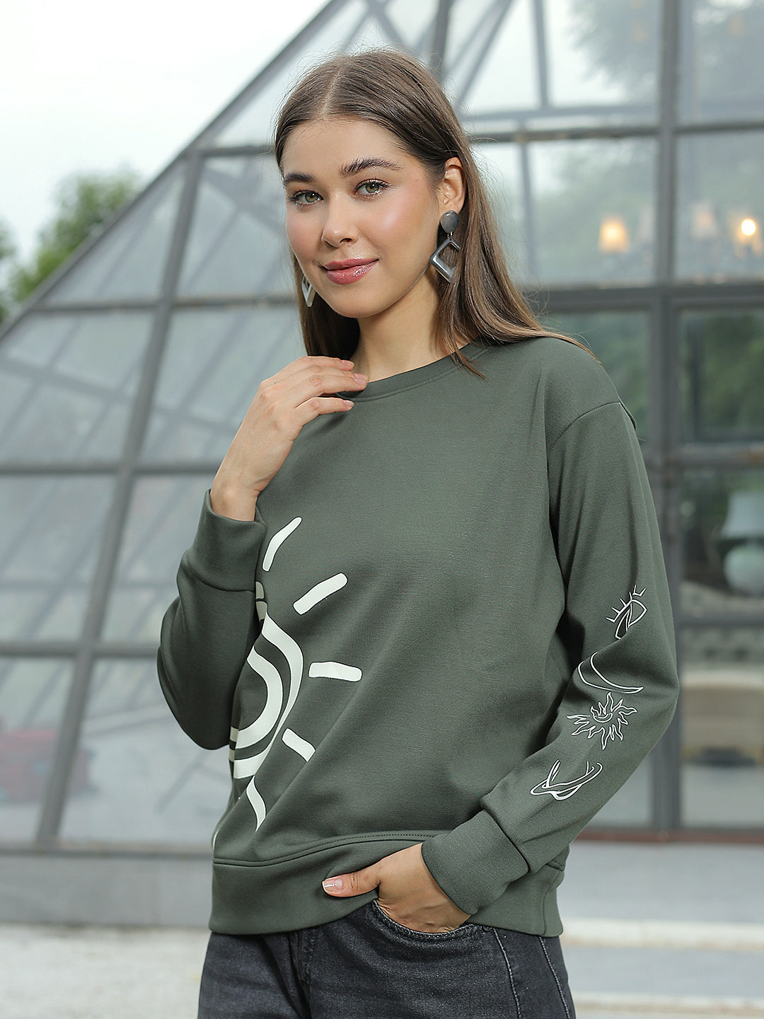 Olive Graphic Print Sweatshirt