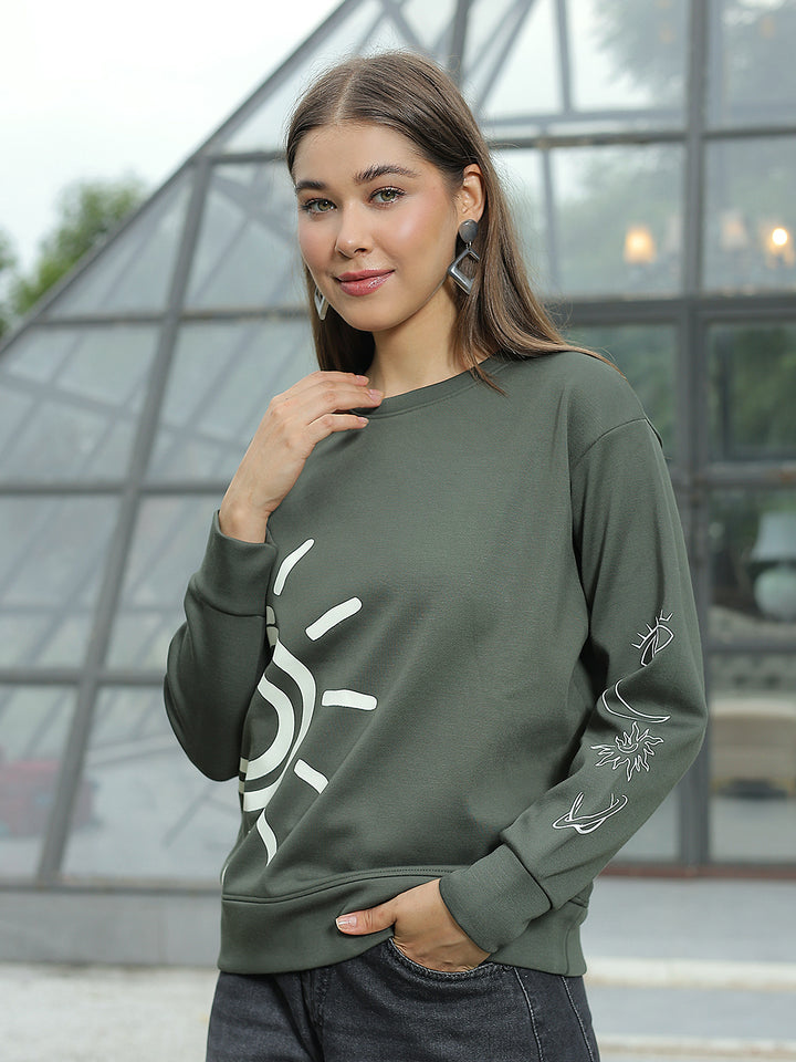Olive Graphic Print Sweatshirt