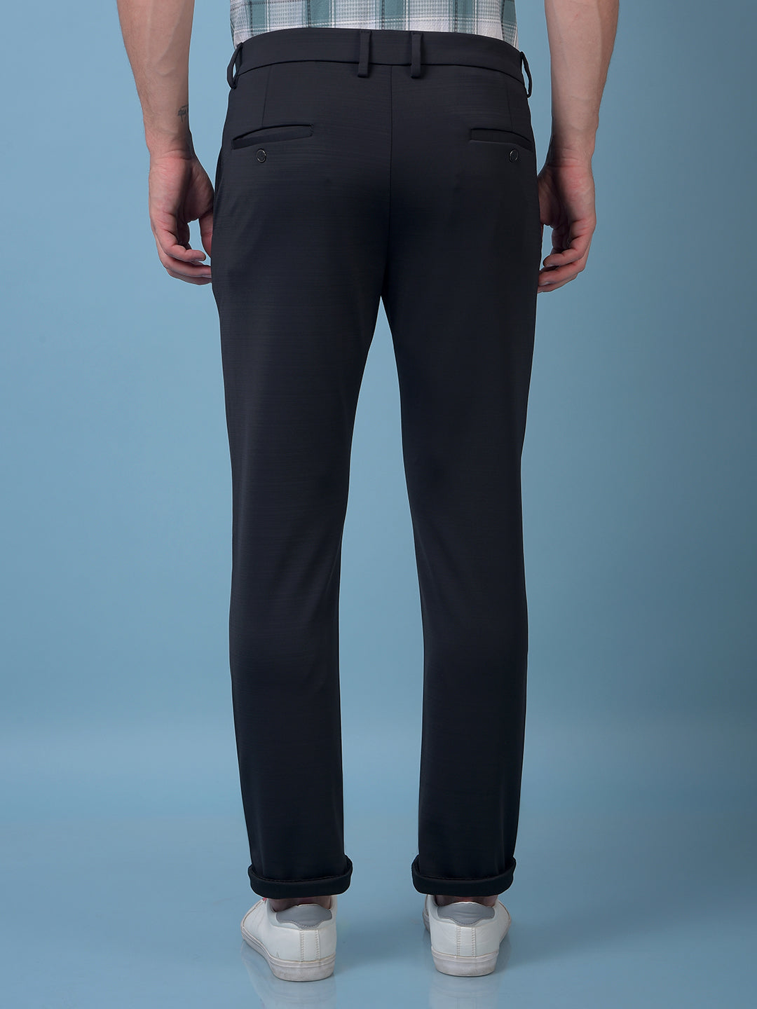 Soft-Hue Black Textured Trousers