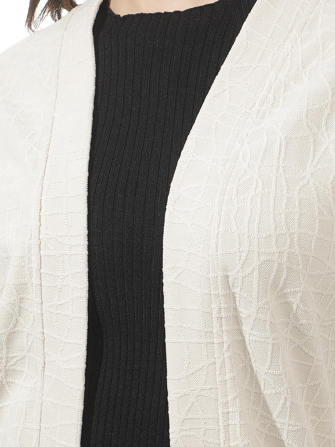 Minimalist Warm Sand Beige Jacquard Shrug