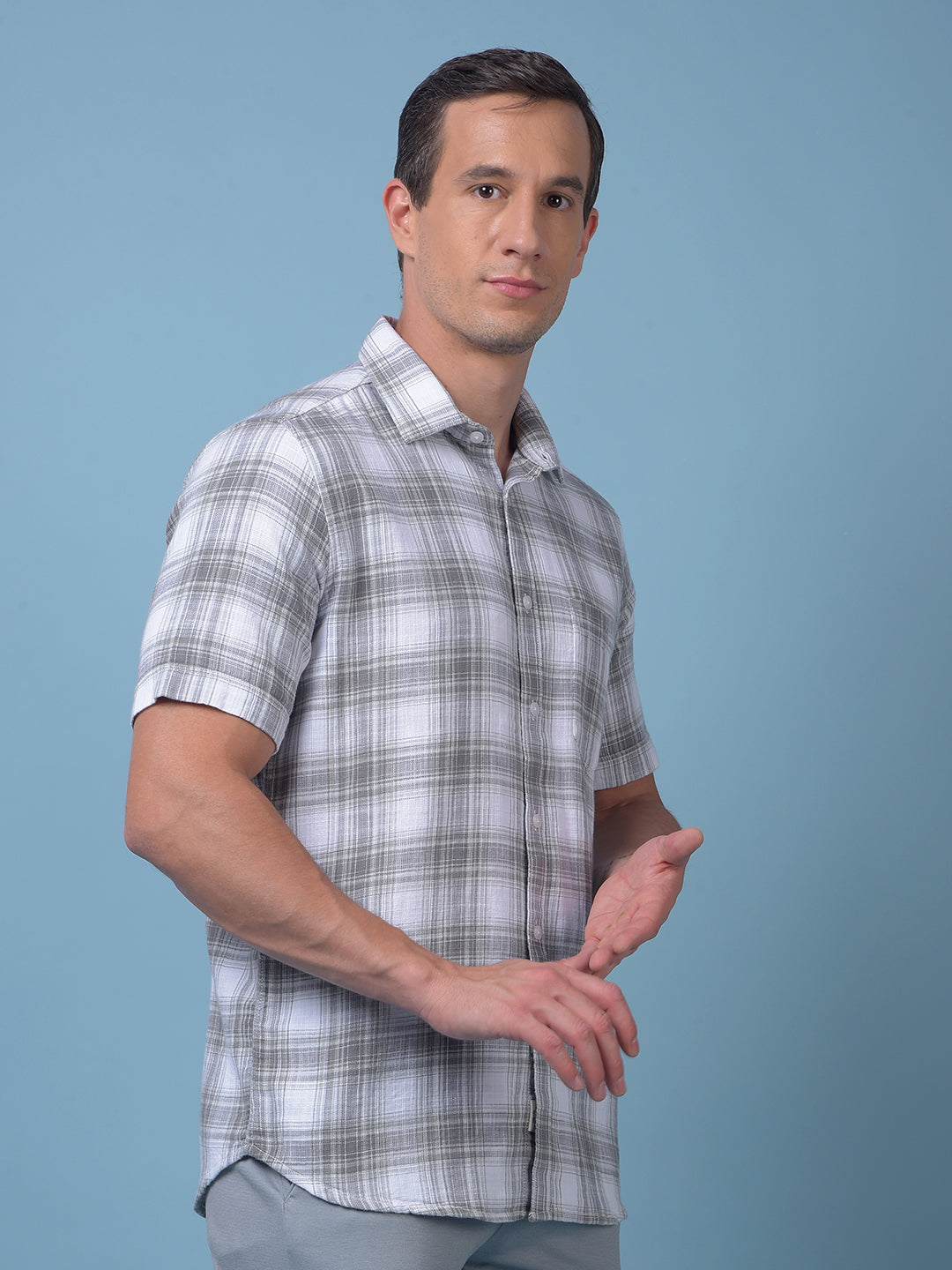 Grey Checked 100% Cotton Shirt