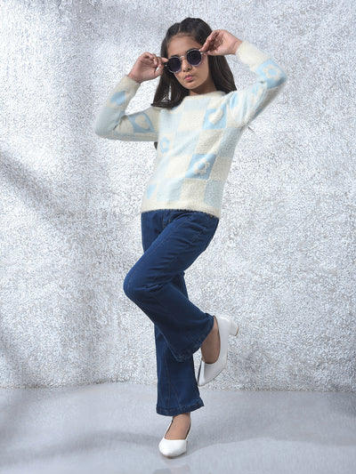 Blue Graphic Print Knitted Sweater
