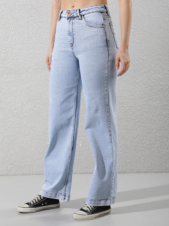 Refined Sapphire Blue Wide-Leg Jeans