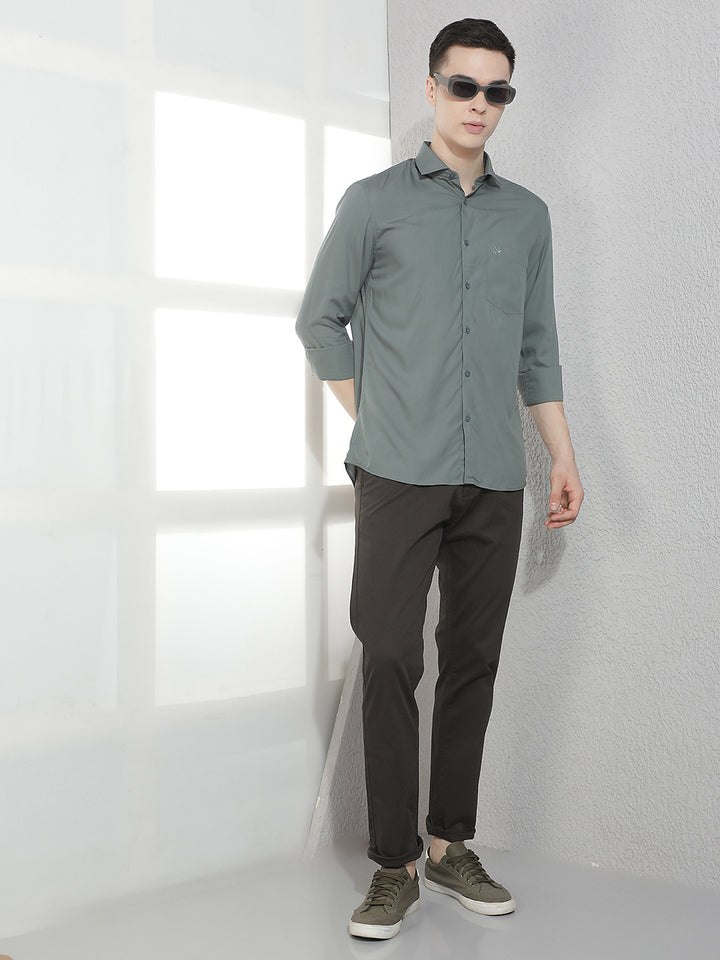 Midnightflex Slim Dobby Olive Trousers-Men Trousers-Crimsoune Club