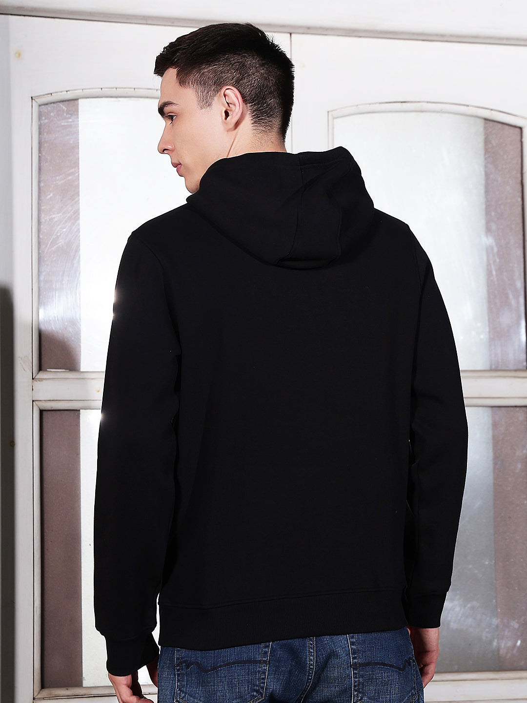 Black Typographic Print Hooded Neck Sweatshirt