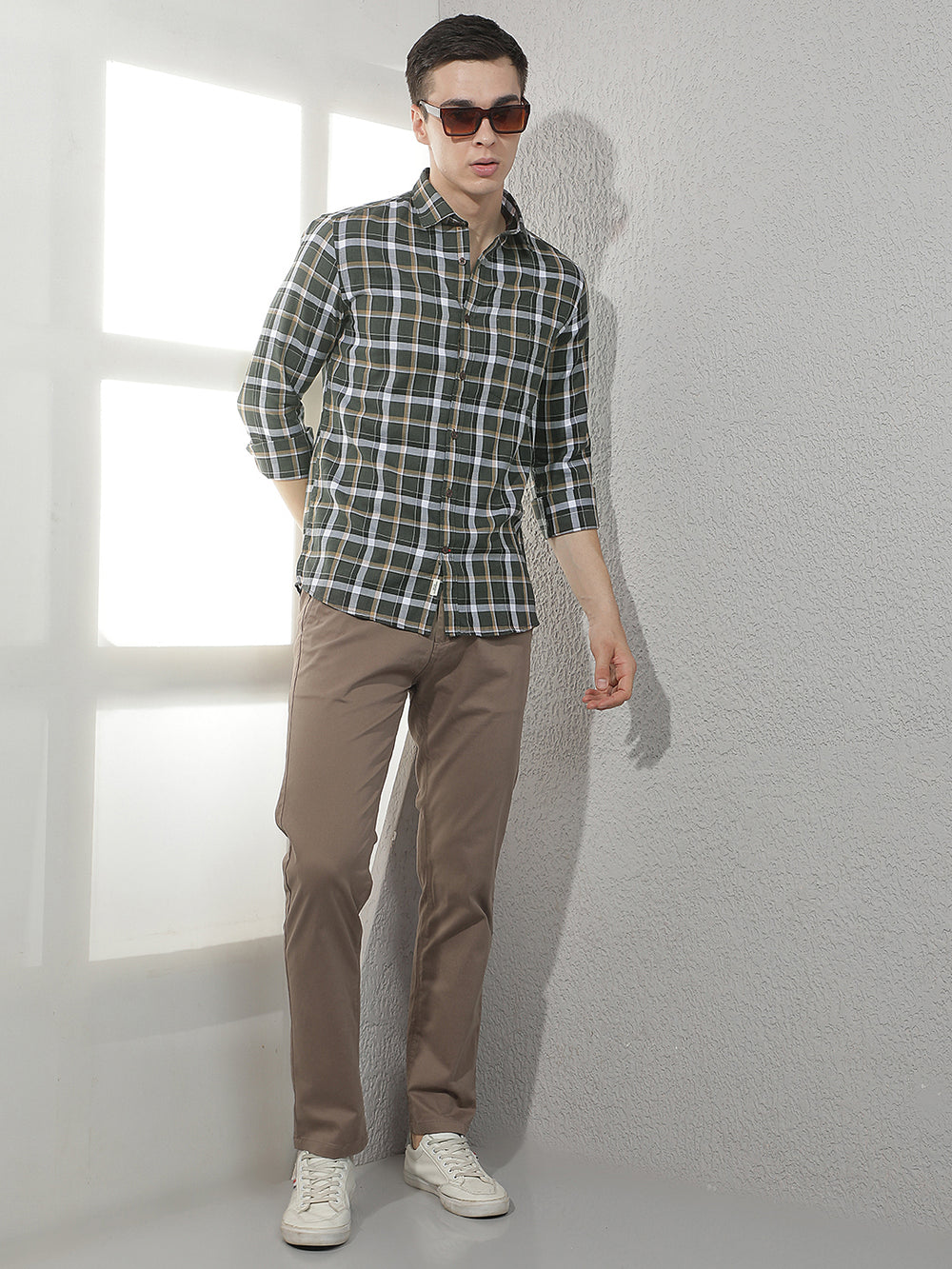 Green Checked Shirt-Men Shirts-Crimsoune Club