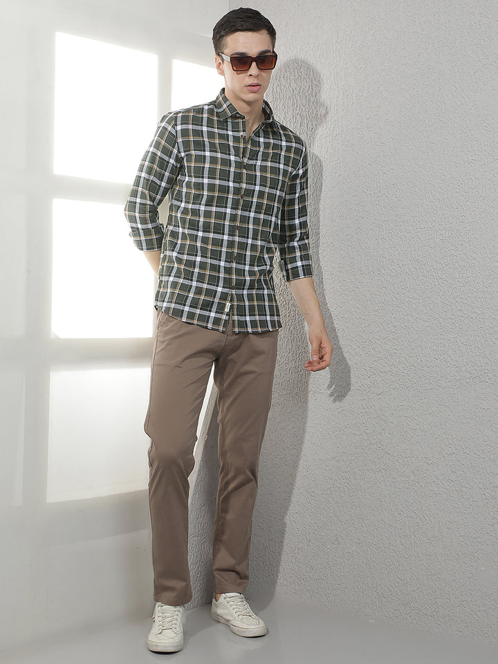 Green Checked Shirt-Men Shirts-Crimsoune Club
