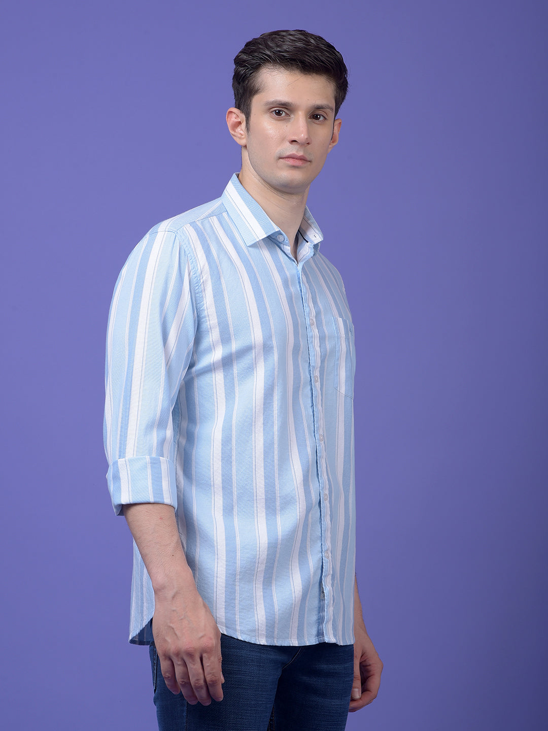 Blue Vertical Stripes 100% Cotton Shirt