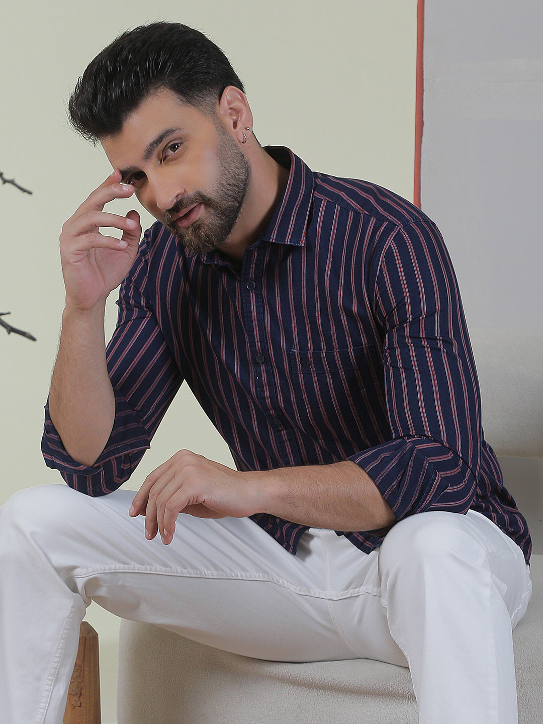 Red Vertical Stripes 100% Cotton Shirt