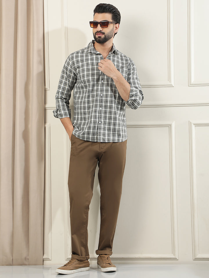 Grey Checked 100% Cotton Shirt