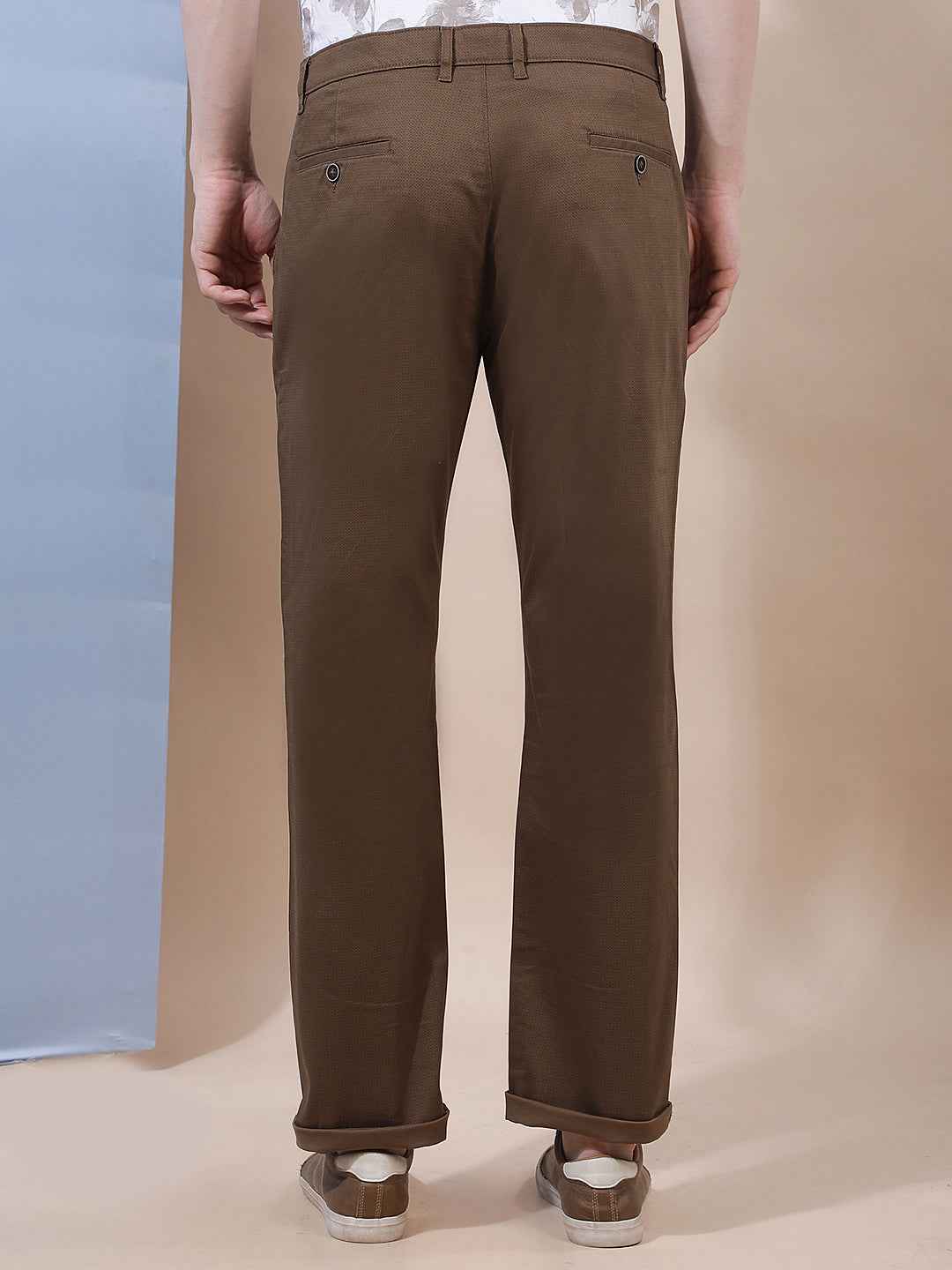 Brown Printed Straight Trousers