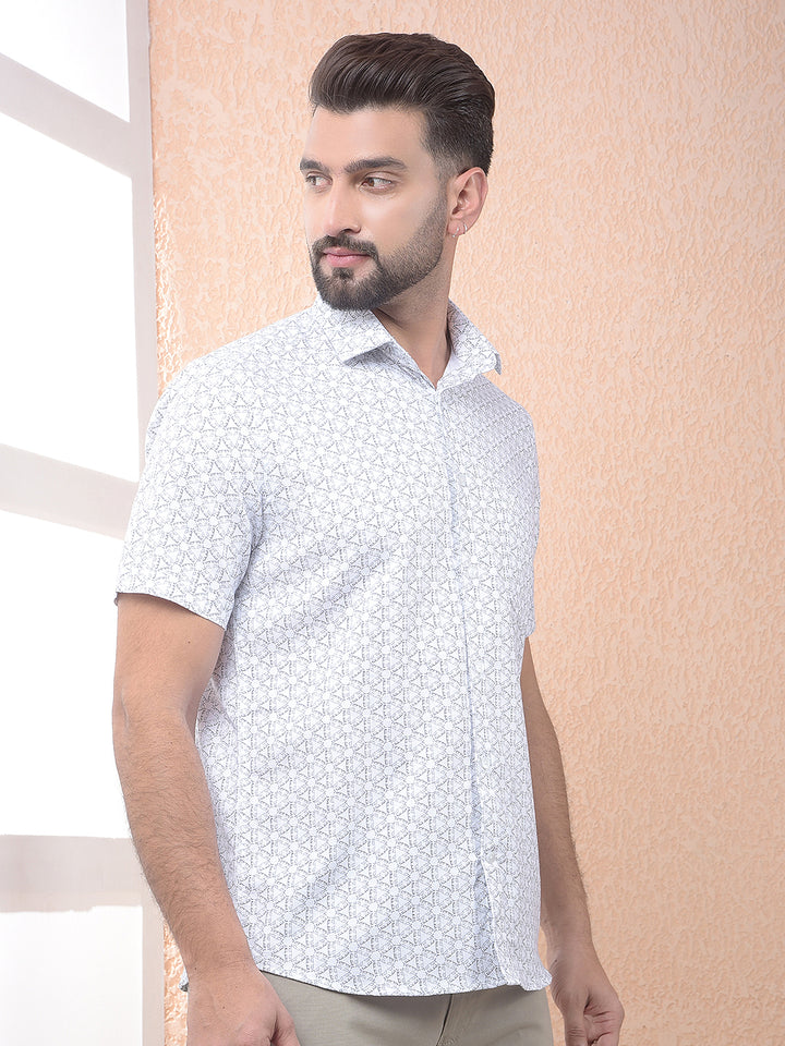 White Geo Motif Casual Shirt