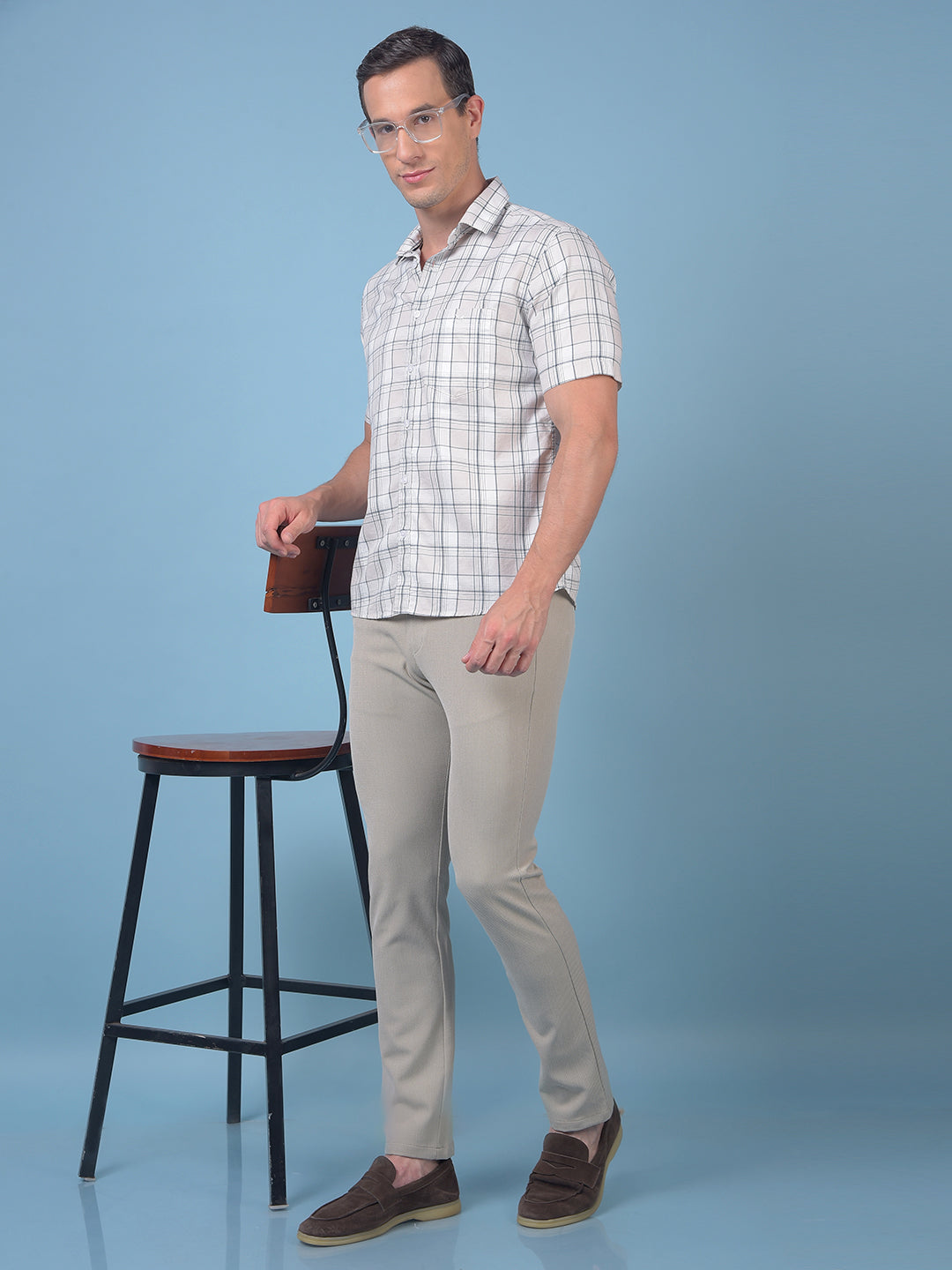 Beige Checked 100% Cotton Shirt