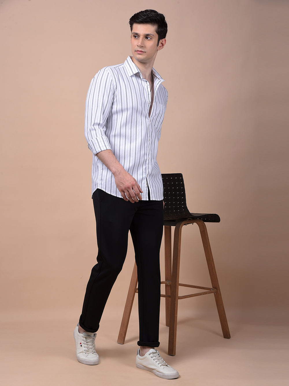 White Vertical Stripes 100% Cotton Shirt