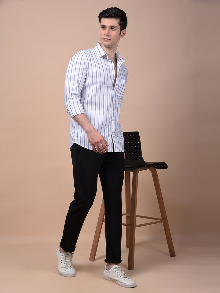 White Vertical Stripes 100% Cotton Shirt