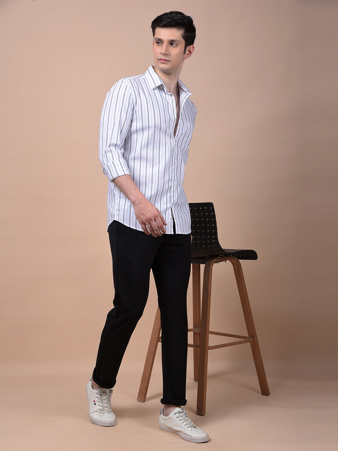 White Vertical Stripes 100% Cotton Shirt