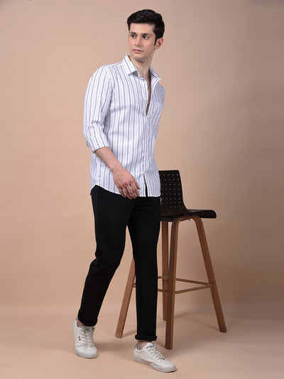 White Vertical Stripes 100% Cotton Shirt
