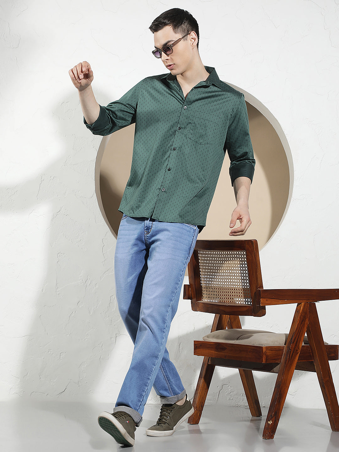 Green Classic Printed Casual Shirt