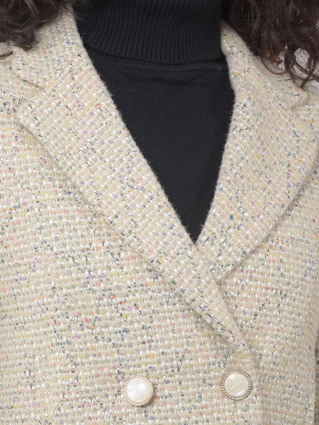 Beige Jacquard Notched Lapel Coat