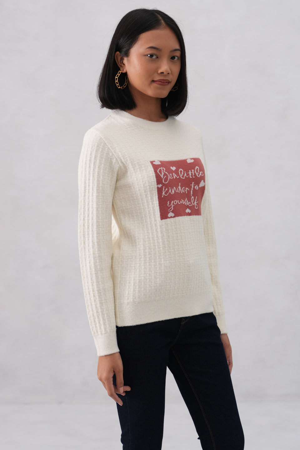 White Soft-Jacquard Quote Pullover