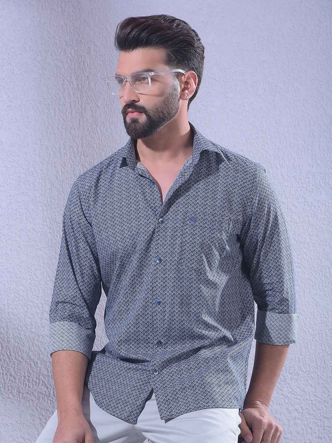 Blue Printed Modal Shirt