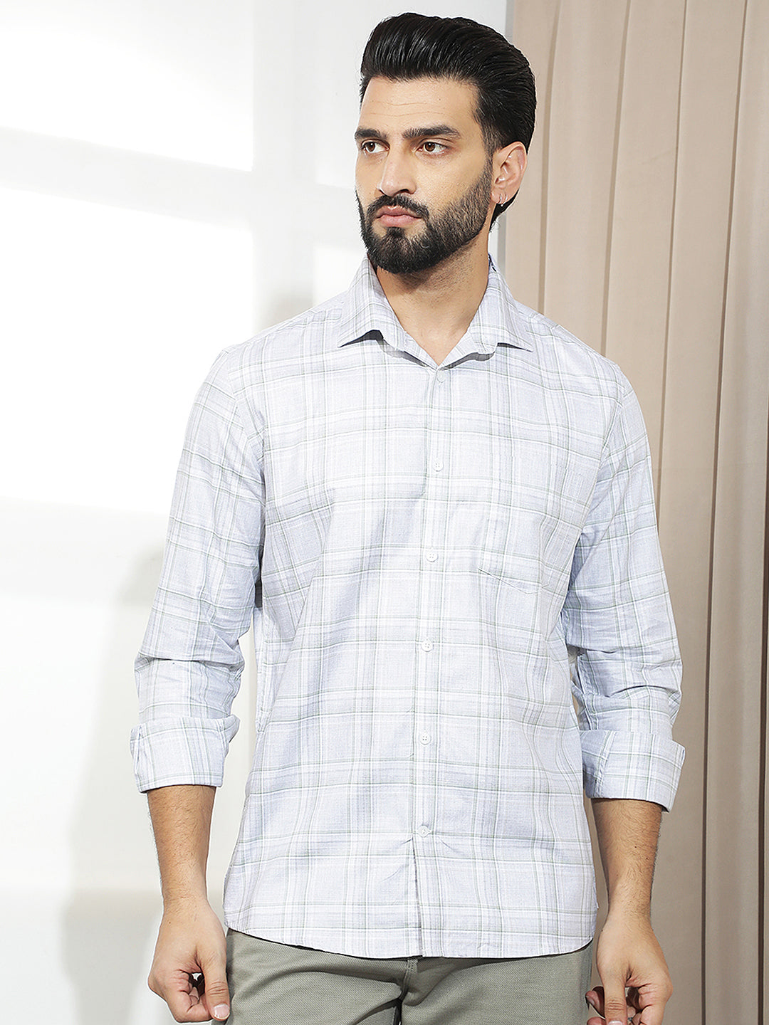 Chic Olive Green Checked Shirt