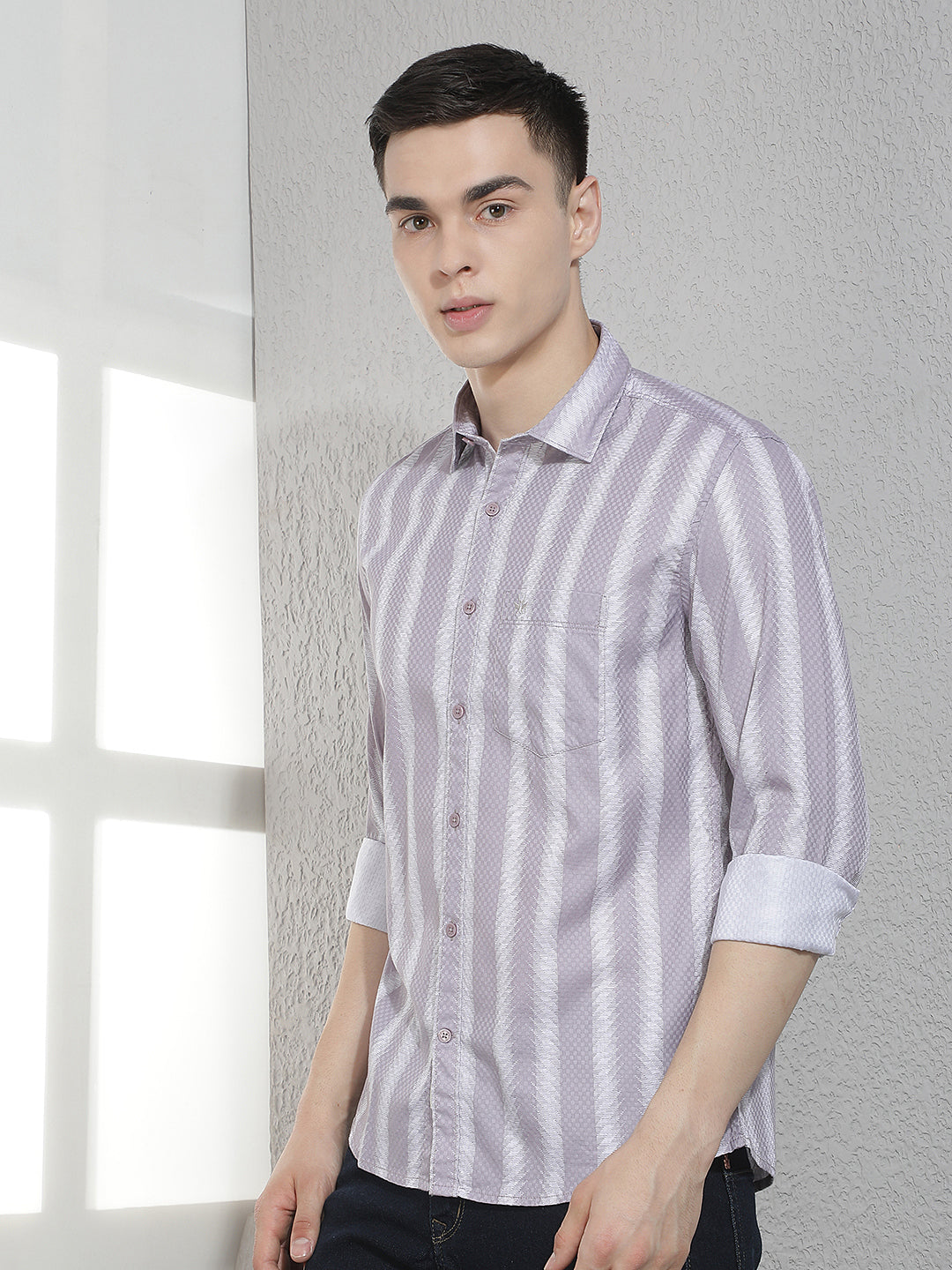 Purple 100% Cotton Vertical Stripes Shirt