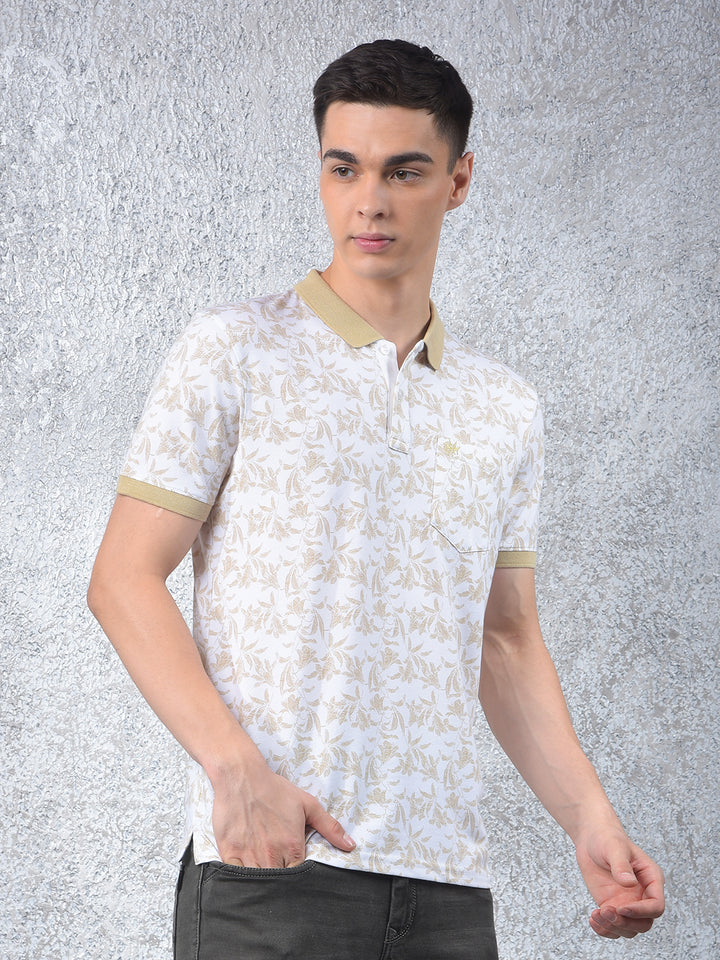Olive Floral Print Polo-Neck T-Shirt
