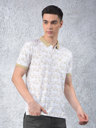 Olive Floral Print Polo-Neck T-Shirt
