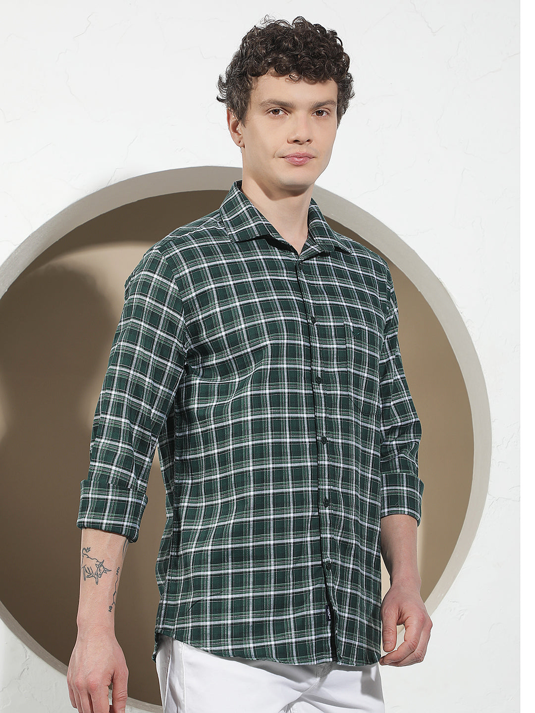 Fern Green 100% Cotton Checked Shirt