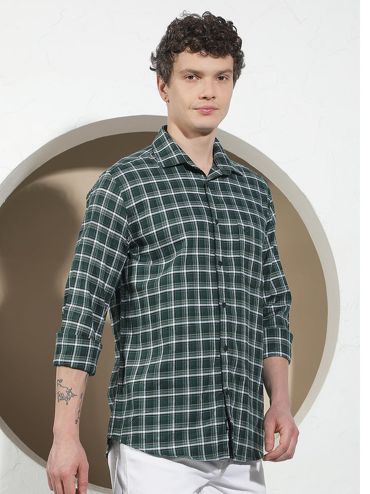 Fern Green 100% Cotton Checked Shirt