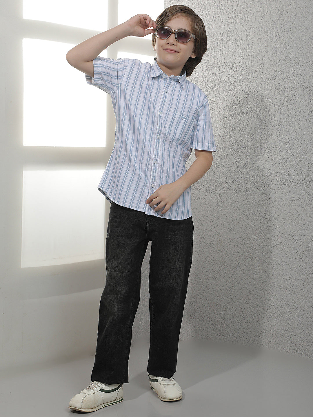 Sky Blue Vertical Stripes 100% Cotton Shirt